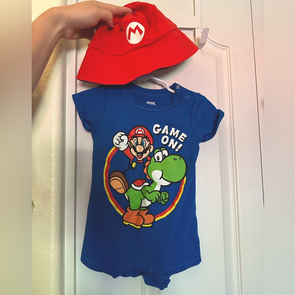 18mo Super Mario Yoshi Romper + Bucket Hat